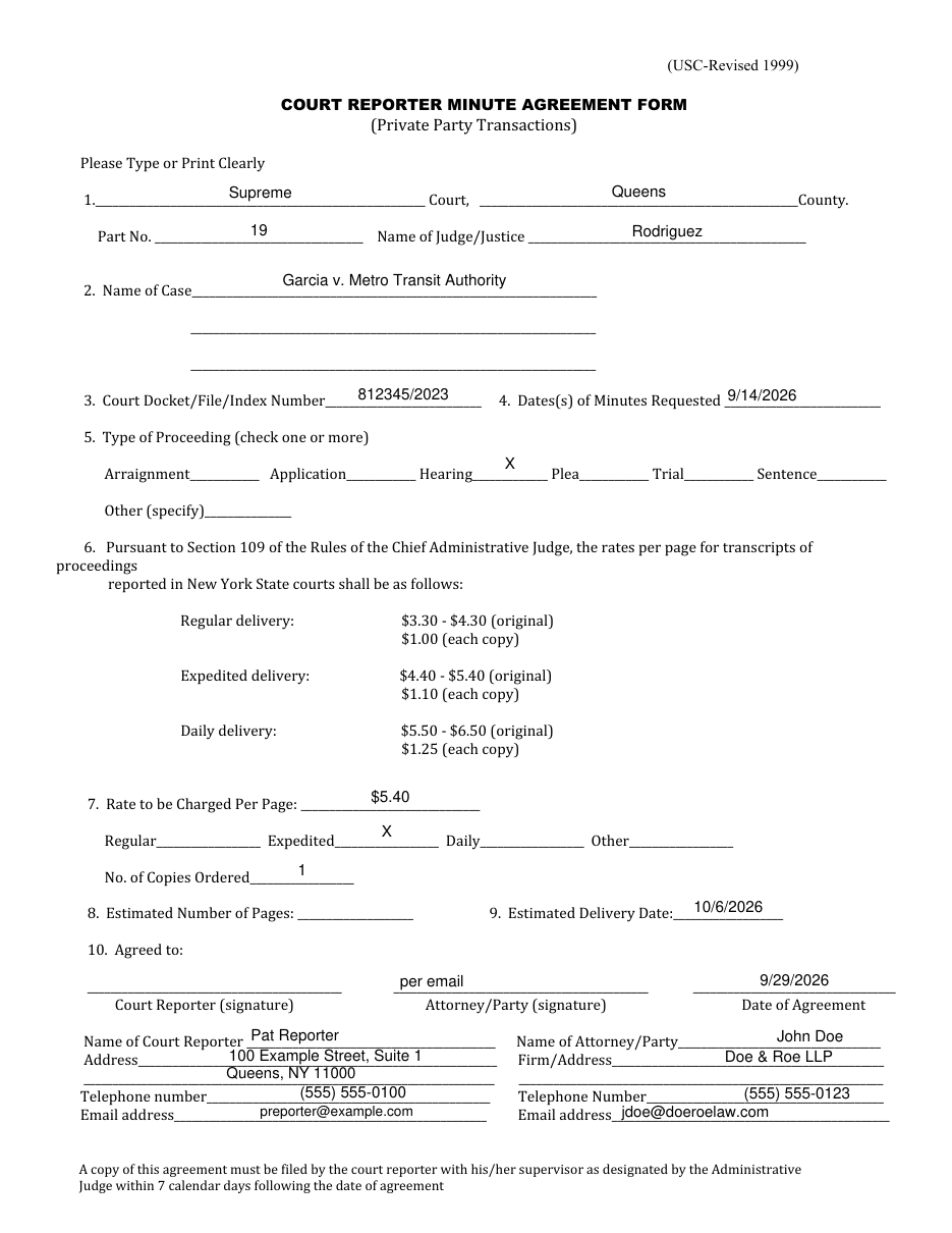 The filled form